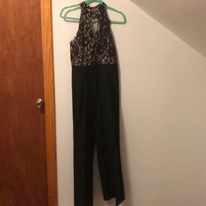 High-neck Black and Tan Jumpsuit